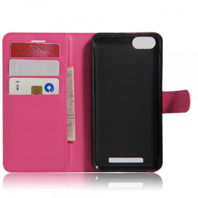 Wiko Lenny 3 Handyhülle - Case aus Leder - mit Litchitextur und Standfunktion - rosa