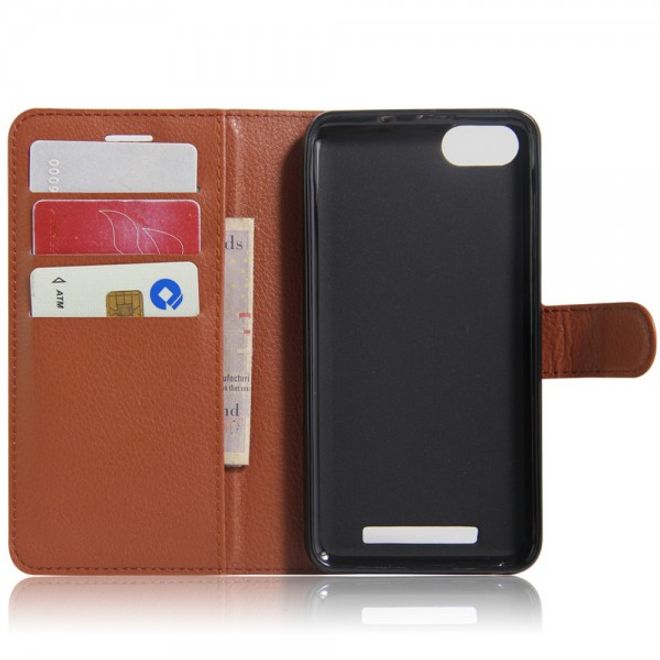 Wiko Lenny 3 Handyhülle - Case aus Leder - mit Litchitextur und Standfunktion - braun