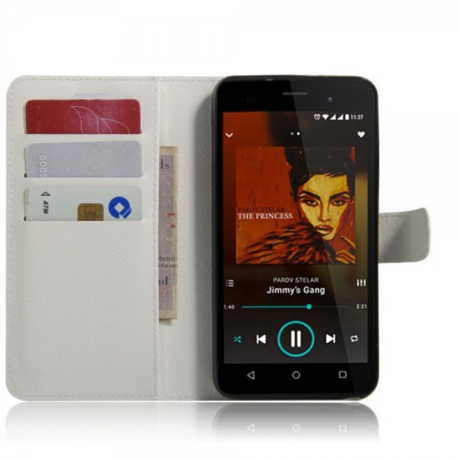 Wiko Lenny 3 Handyhülle - Case aus Leder - mit Litchitextur und Standfunktion - weiss