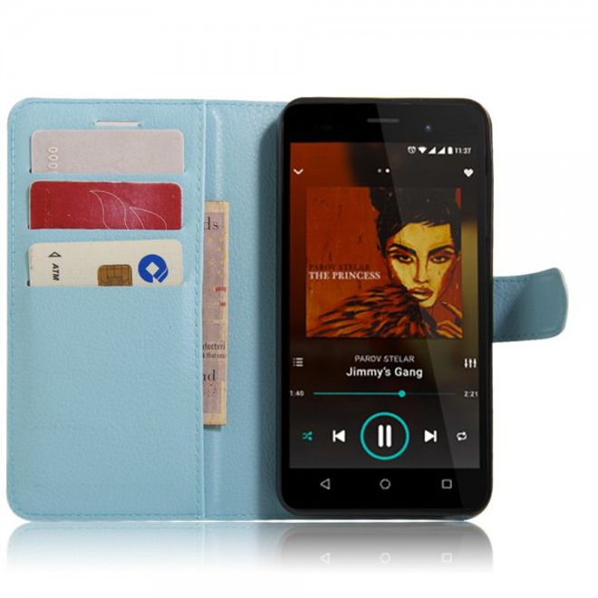 Wiko Lenny 3 Handyhülle - Case aus Leder - mit Litchitextur und Standfunktion - blau