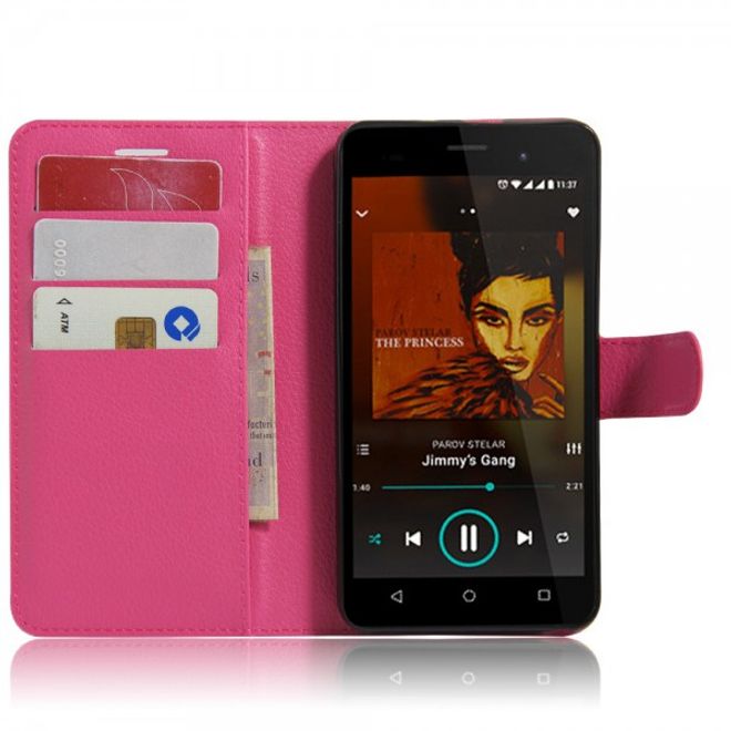 Wiko Lenny 3 Handyhülle - Case aus Leder - mit Litchitextur und Standfunktion - rosa