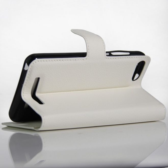 Wiko Lenny 3 Handyhülle - Case aus Leder - mit Litchitextur und Standfunktion - weiss