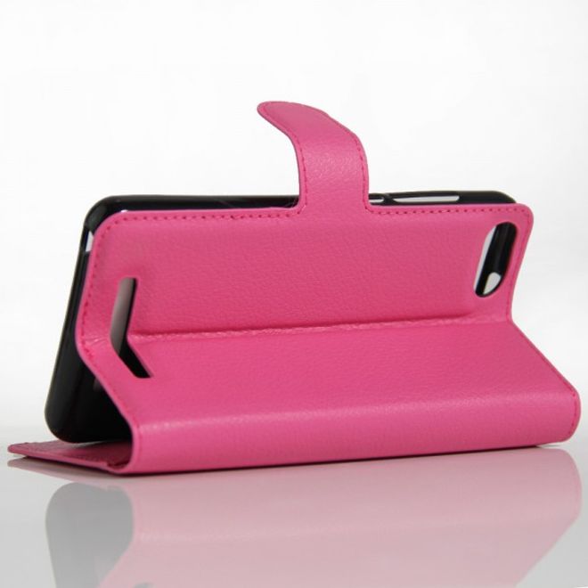 Wiko Lenny 3 Handyhülle - Case aus Leder - mit Litchitextur und Standfunktion - rosa