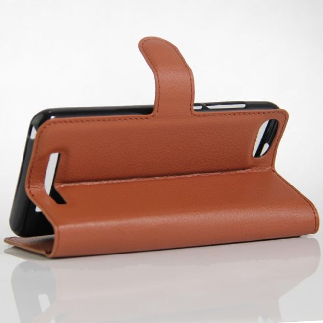 Wiko Lenny 3 Handyhülle - Case aus Leder - mit Litchitextur und Standfunktion - braun
