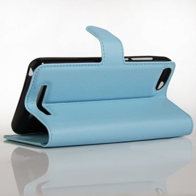 Wiko Lenny 3 Handyhülle - Case aus Leder - mit Litchitextur und Standfunktion - blau