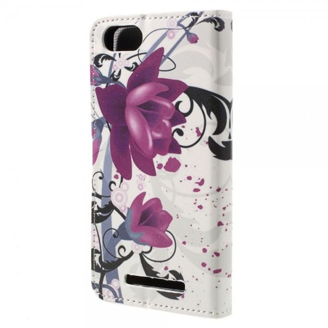 Wiko Lenny 3 Leder Case Hülle mit Lotus Blumen