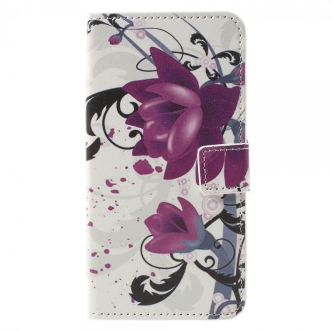 Wiko Lenny 3 Leder Case Hülle mit Lotus Blumen