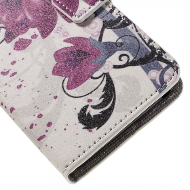 Wiko Lenny 3 Leder Case Hülle mit Lotus Blumen