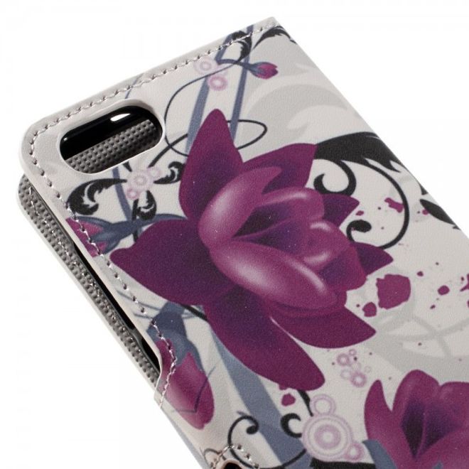 Wiko Lenny 3 Leder Case Hülle mit Lotus Blumen