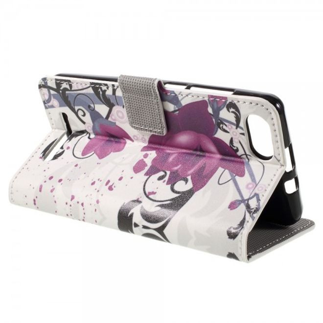 Wiko Lenny 3 Leder Case Hülle mit Lotus Blumen
