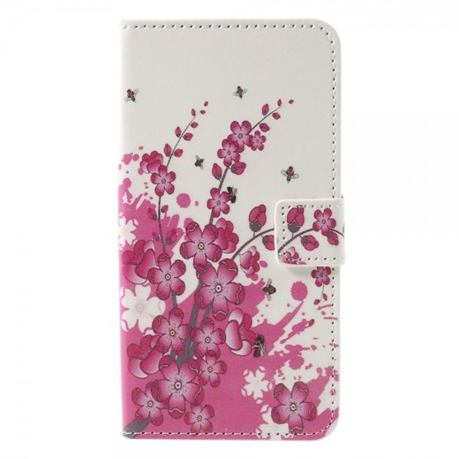 Wiko Lenny 3 Leder Case Hülle mit pinken Blumen