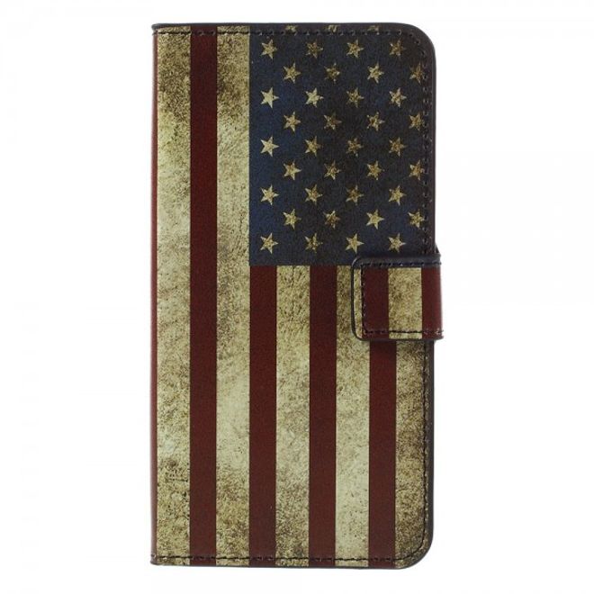 Wiko Lenny 3 Leder Case Hülle mit USA Flagge im Retrolook