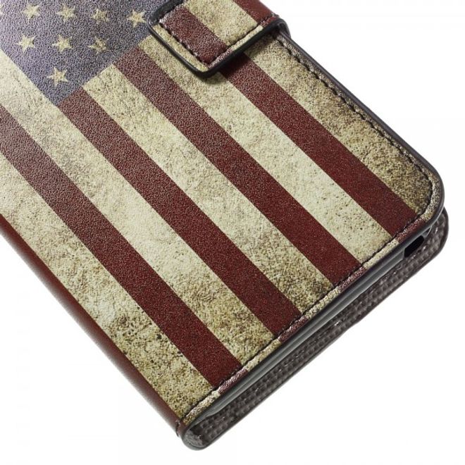 Wiko Lenny 3 Leder Case Hülle mit USA Flagge im Retrolook