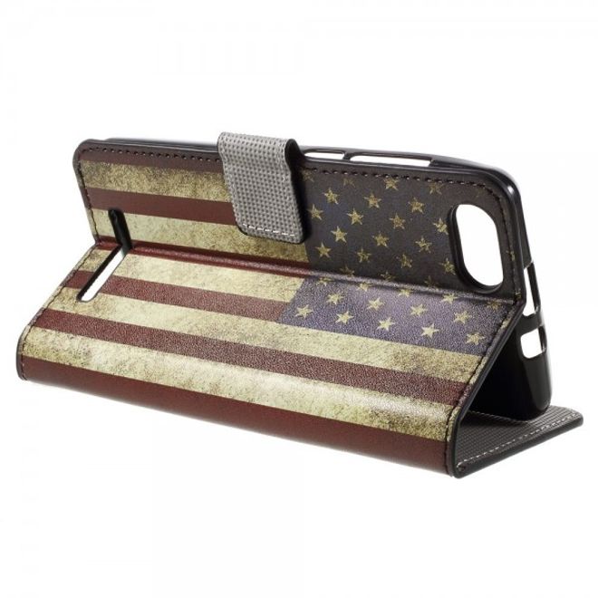 Wiko Lenny 3 Leder Case Hülle mit USA Flagge im Retrolook