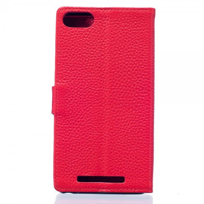 Wiko Lenny 3 Moderne Echtleder Flip Case Hülle - rot