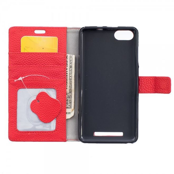 Wiko Lenny 3 Moderne Echtleder Flip Case Hülle - rot
