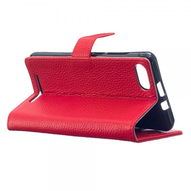 Wiko Lenny 3 Moderne Echtleder Flip Case Hülle - rot