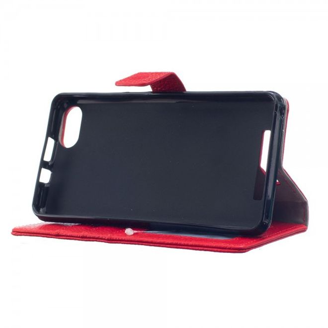 Wiko Lenny 3 Moderne Echtleder Flip Case Hülle - rot