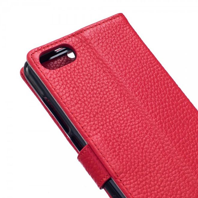 Wiko Lenny 3 Moderne Echtleder Flip Case Hülle - rot