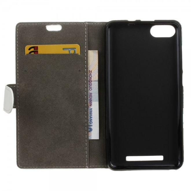 Wiko Lenny 3 Schicke Leder Cover Handy Hülle mit Standfunktion - weiss