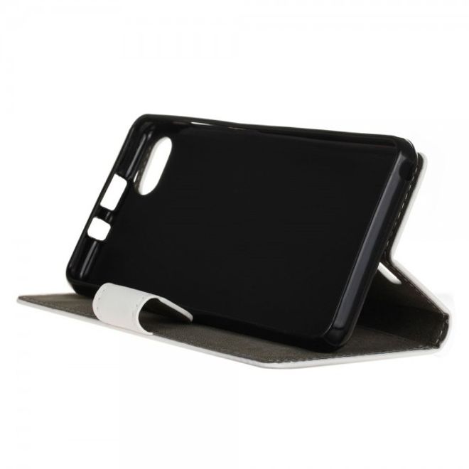Wiko Lenny 3 Schicke Leder Cover Handy Hülle mit Standfunktion - weiss