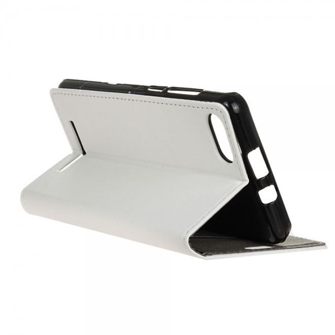 Wiko Lenny 3 Schicke Leder Cover Handy Hülle mit Standfunktion - weiss