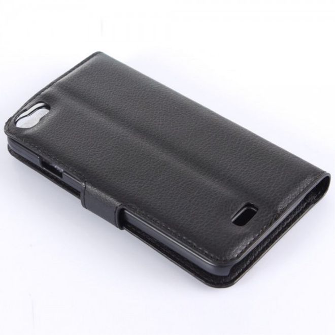 Wiko Lenny Leder Flip Case Hülle mit Litchitextur und Standfunktion - schwarz