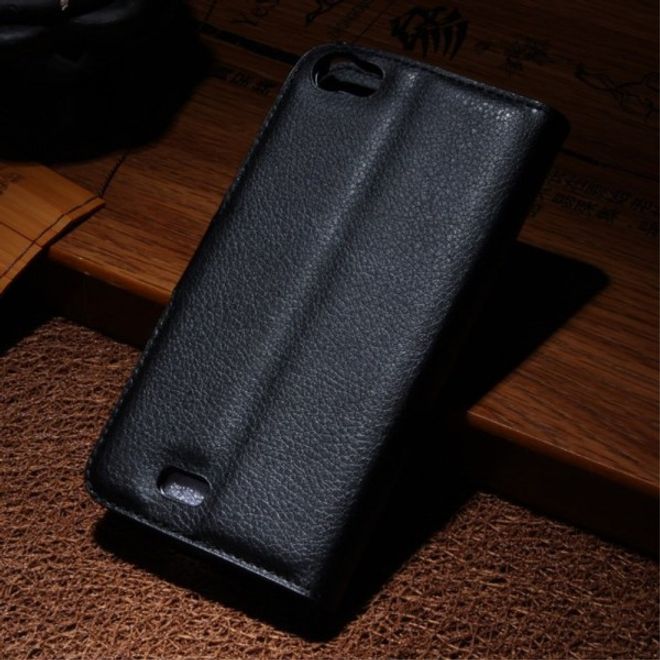 Wiko Lenny Leder Flip Case Hülle mit Litchitextur und Standfunktion - schwarz