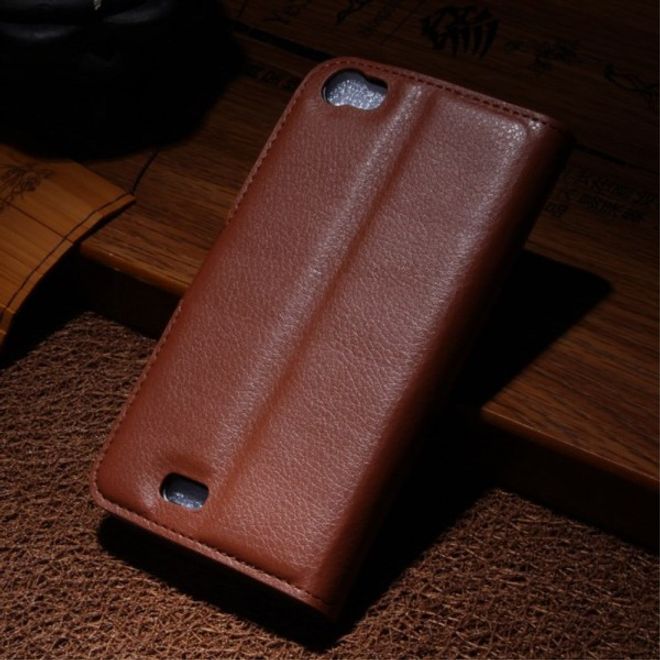 Wiko Lenny Leder Flip Case Hülle mit Litchitextur und Standfunktion - braun