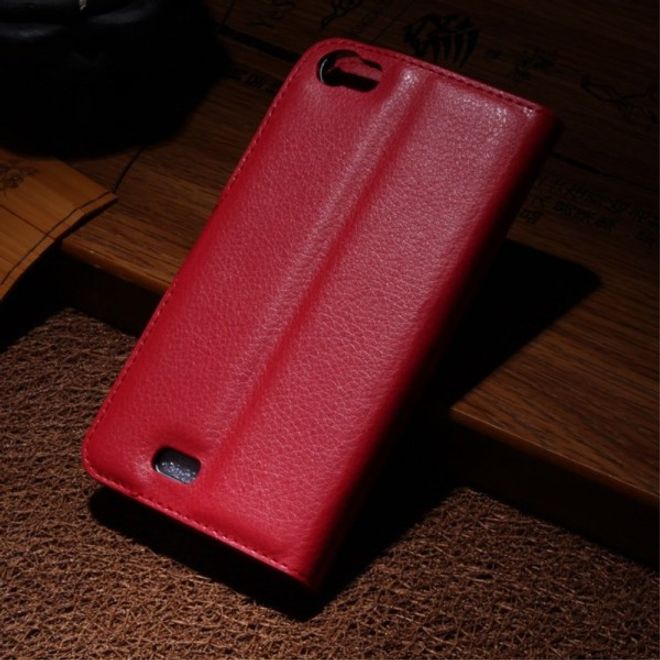 Wiko Lenny Leder Flip Case Hülle mit Litchitextur und Standfunktion - rot