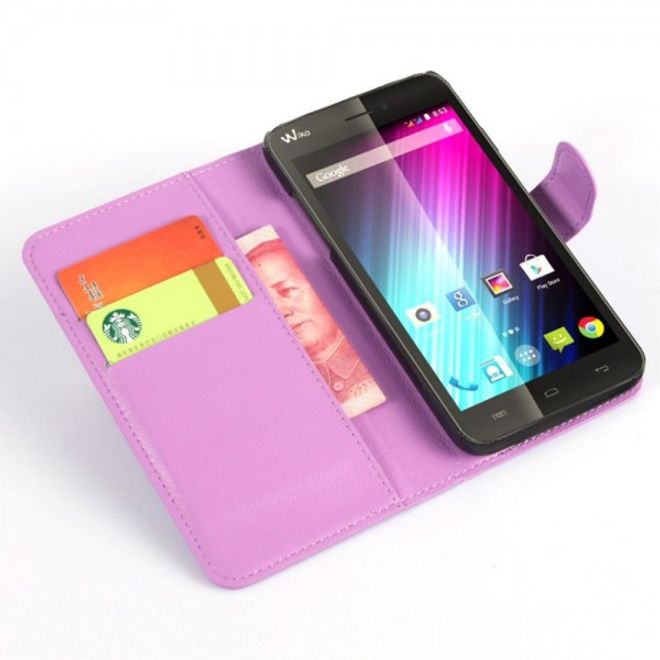 Wiko Lenny Leder Flip Case Hülle mit Litchitextur und Standfunktion - pink