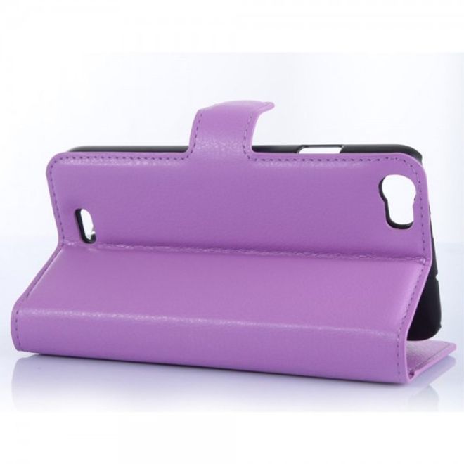 Wiko Lenny Leder Flip Case Hülle mit Litchitextur und Standfunktion - purpur