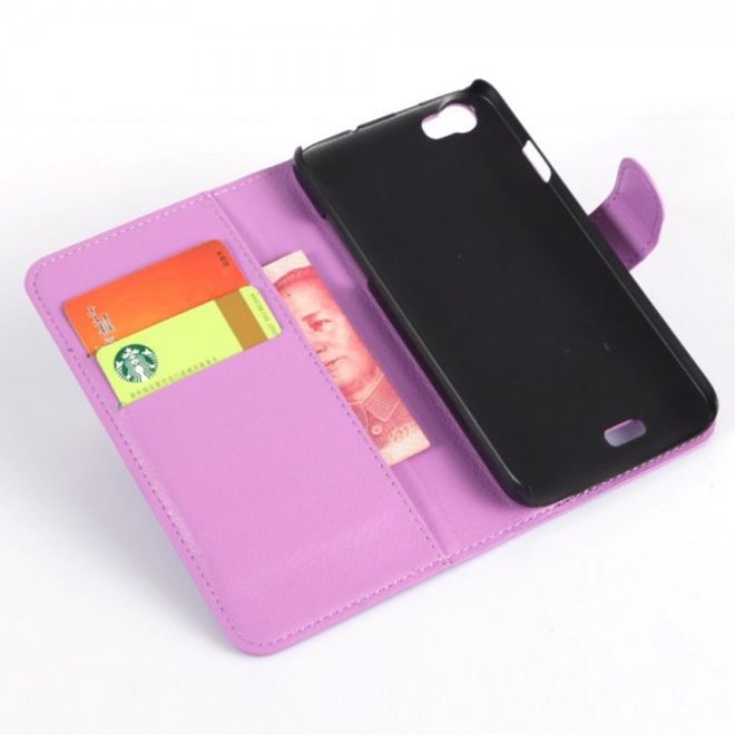 Wiko Lenny Leder Flip Case Hülle mit Litchitextur und Standfunktion - pink