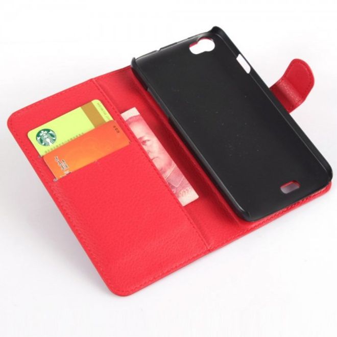 Wiko Lenny Leder Flip Case Hülle mit Litchitextur und Standfunktion - rot