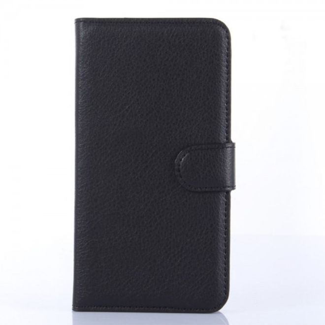 Wiko Lenny Leder Flip Case Hülle mit Litchitextur und Standfunktion - schwarz