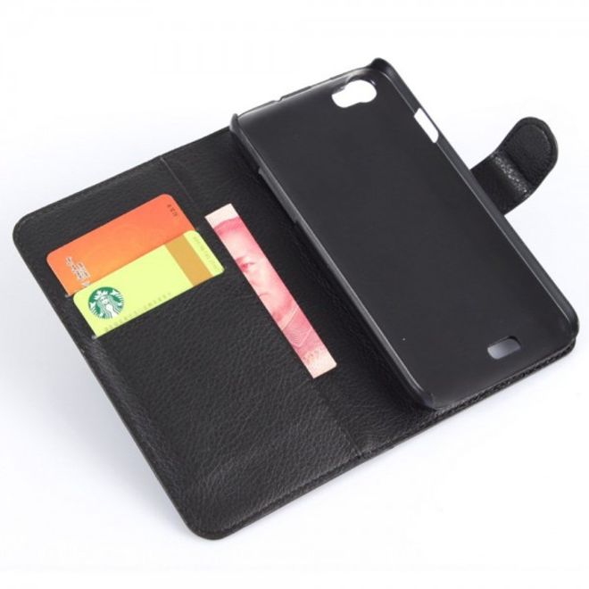 Wiko Lenny Leder Flip Case Hülle mit Litchitextur und Standfunktion - schwarz
