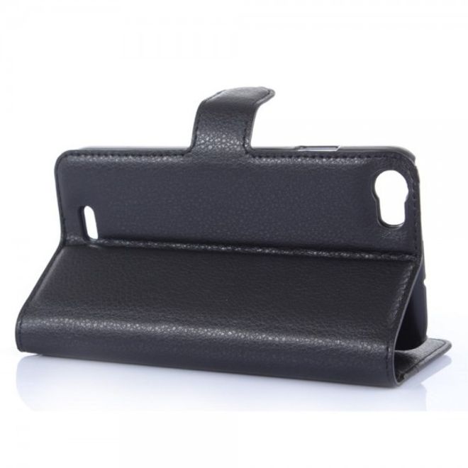 Wiko Lenny Leder Flip Case Hülle mit Litchitextur und Standfunktion - schwarz