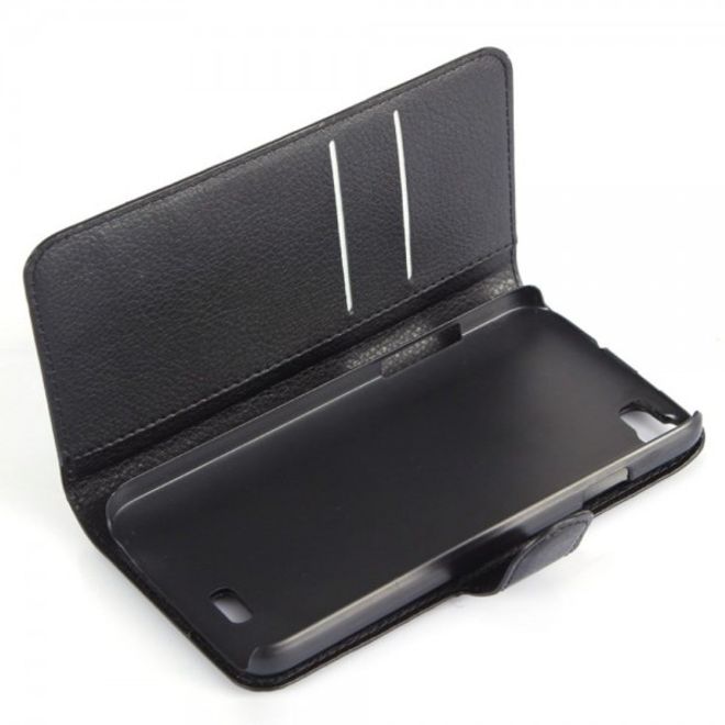 Wiko Lenny Leder Flip Case Hülle mit Litchitextur und Standfunktion - schwarz