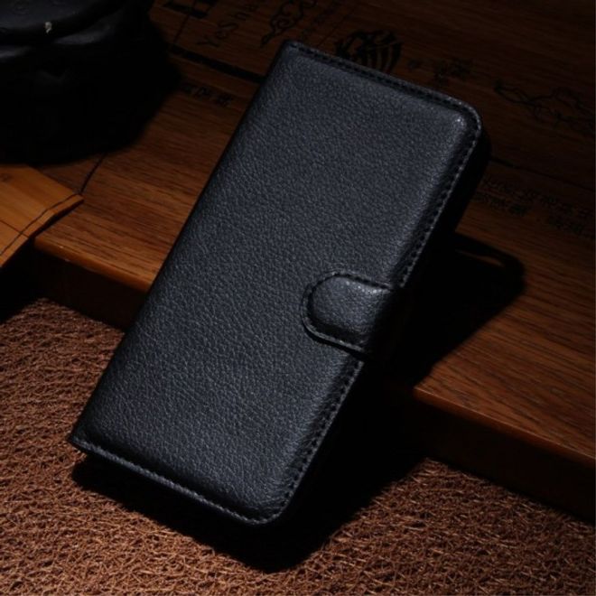 Wiko Lenny Leder Flip Case Hülle mit Litchitextur und Standfunktion - schwarz