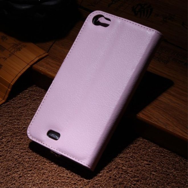 Wiko Lenny Leder Flip Case Hülle mit Litchitextur und Standfunktion - pink