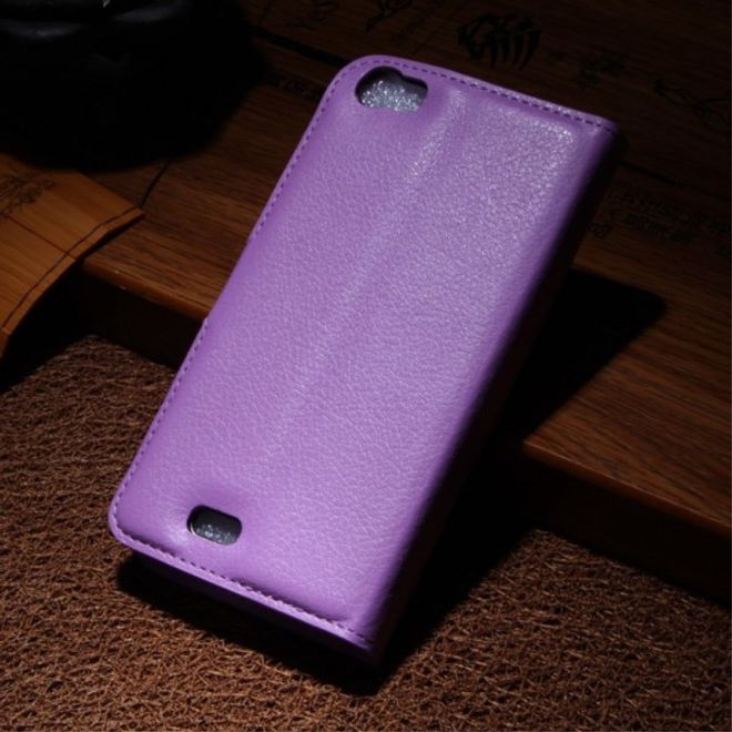 Wiko Lenny Leder Flip Case Hülle mit Litchitextur und Standfunktion - purpur