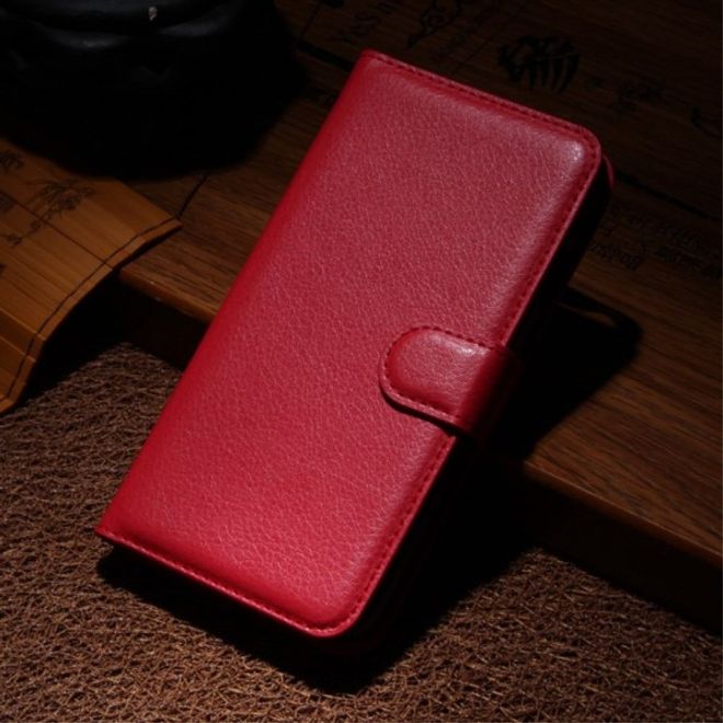Wiko Lenny Leder Flip Case Hülle mit Litchitextur und Standfunktion - rot
