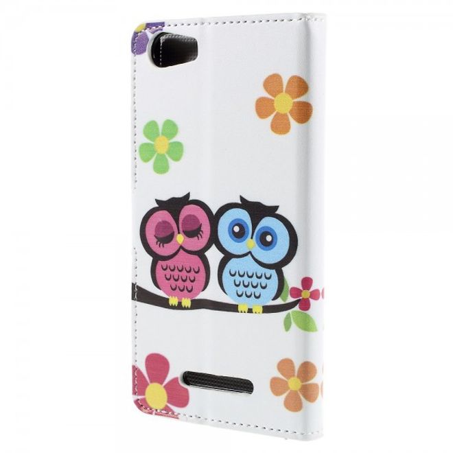 Wiko Lenny2 Leder Case Hülle mit verliebtem Eulenpärchen