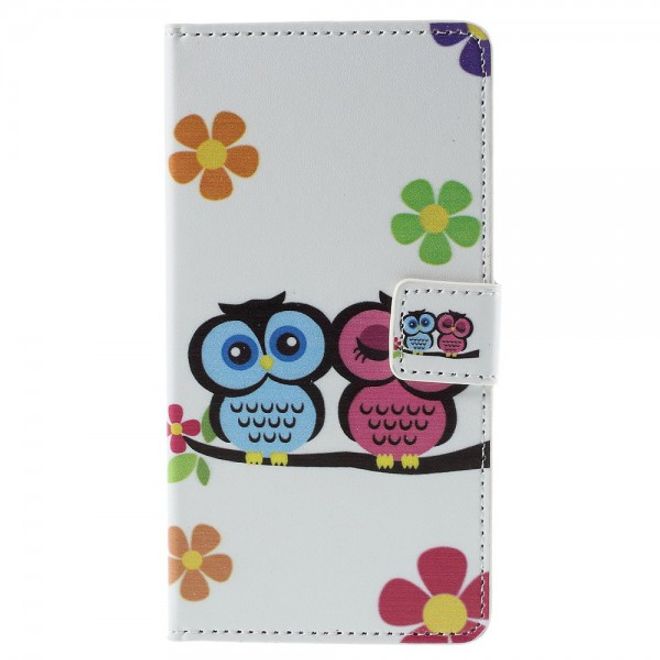 Wiko Lenny2 Leder Case Hülle mit verliebtem Eulenpärchen