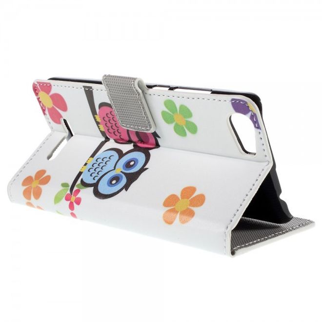 Wiko Lenny2 Leder Case Hülle mit verliebtem Eulenpärchen