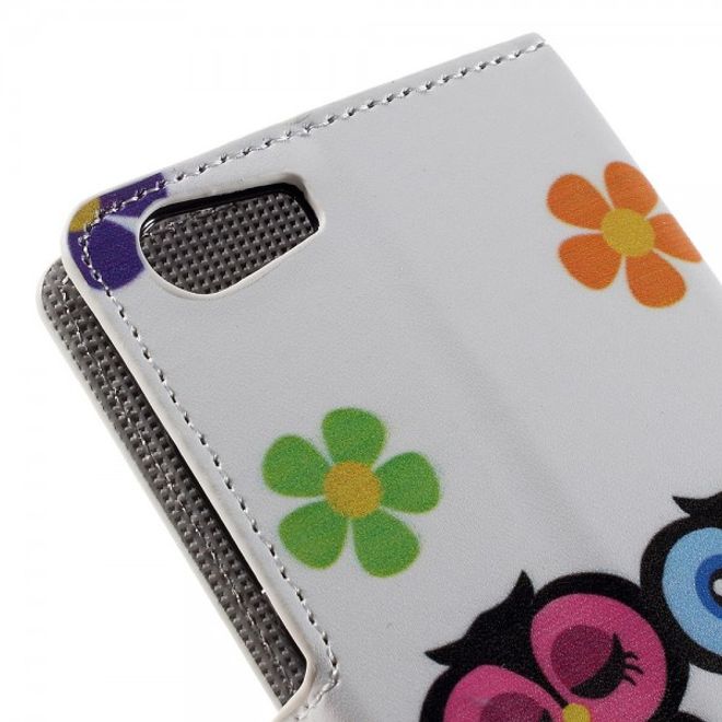 Wiko Lenny2 Leder Case Hülle mit verliebtem Eulenpärchen