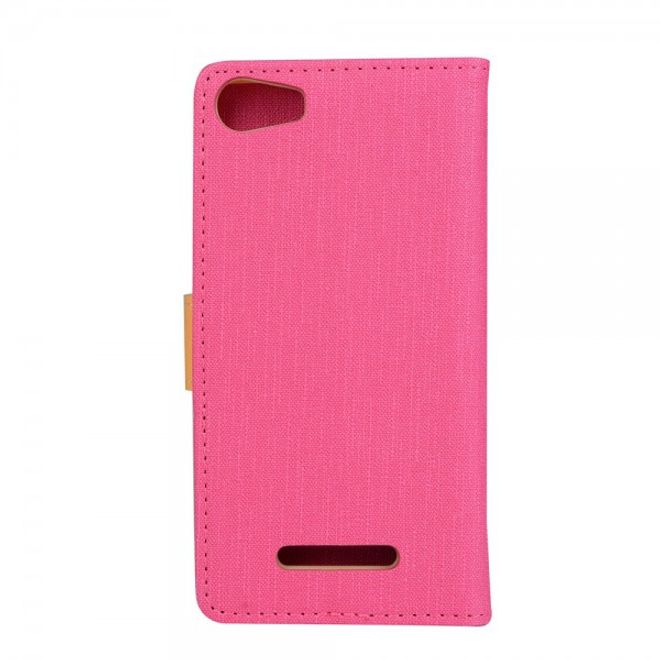 Wiko Lenny2 Schicke Leder Cover Handyhülle mit Kreditkartenslots und Standfunktion - rosa