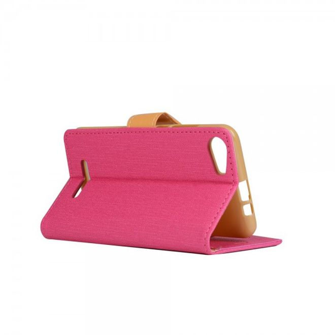 Wiko Lenny2 Schicke Leder Cover Handyhülle mit Kreditkartenslots und Standfunktion - rosa