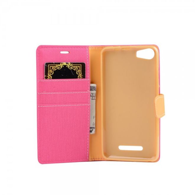 Wiko Lenny2 Schicke Leder Cover Handyhülle mit Kreditkartenslots und Standfunktion - rosa