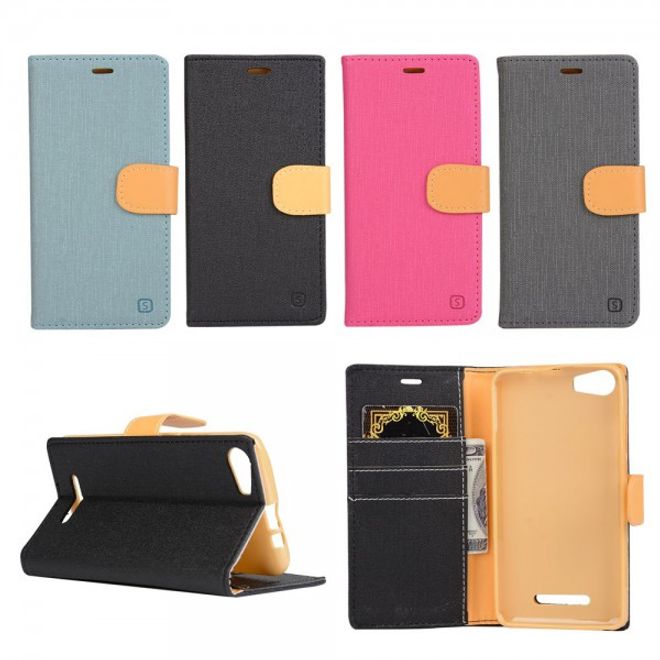 Wiko Lenny2 Schicke Leder Cover Handyhülle mit Kreditkartenslots und Standfunktion - rosa
